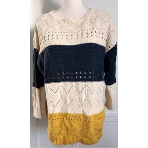 Charming Charlie • Yellow Cream Navy Color Block Striped Sweater